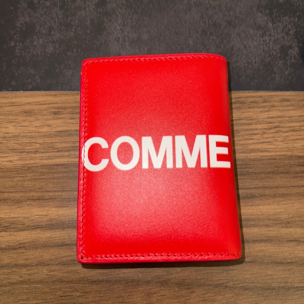 “” SOLD “” Comme des Garcons Red Leather Bifold Wallet